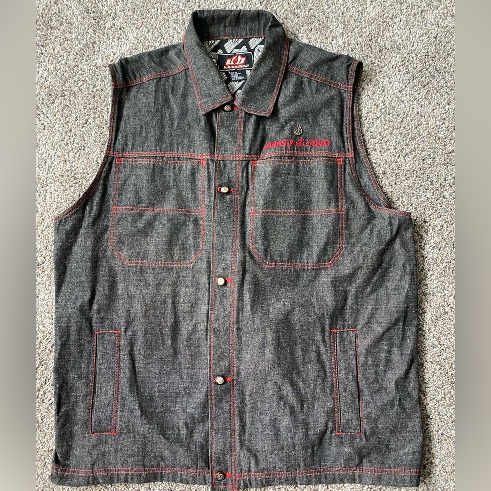 Johnny Blaze Mens Size 2XL Denim Trucker Motorcycle MEN'S Vest Black